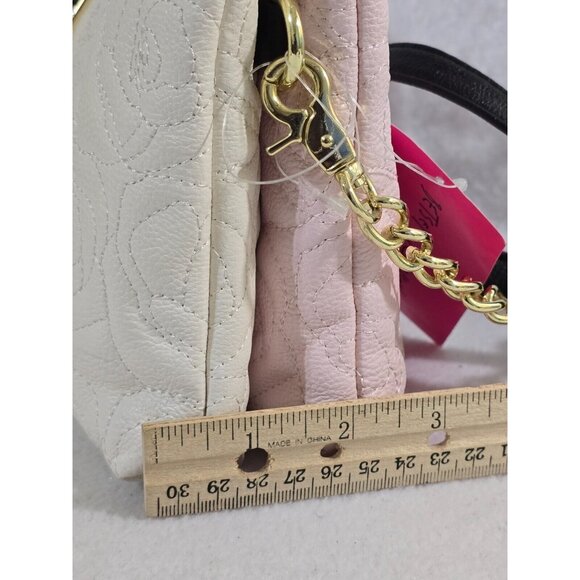 Betsey Johnson Women's Blush Bone Double Zip Bag Tasseled‎ Quilted Floral NEW - Picture 10 of 10